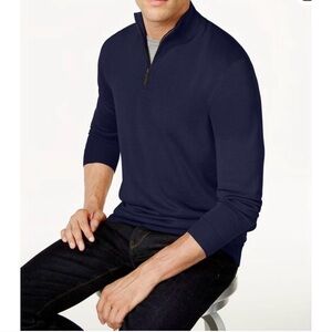Club Room Men's Navy 1/4 Zip Merino Wool Blend Pullover Sweater XL